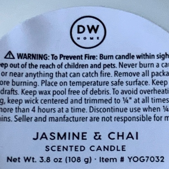 DW Home Accents Dw Home Candle Namaste Jasmine Chai Richly Scented